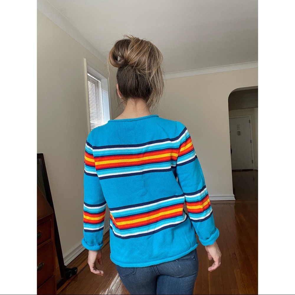 Ralph Lauren Petite Blue Striped Sweater | Multi-Colored - Picture 2 of 7
